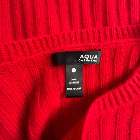 Aqua Womens Red Ribbed Knit Cashmere Sweater Small Crew Neck Pullover Cozy Soft - Picture 3 of 11